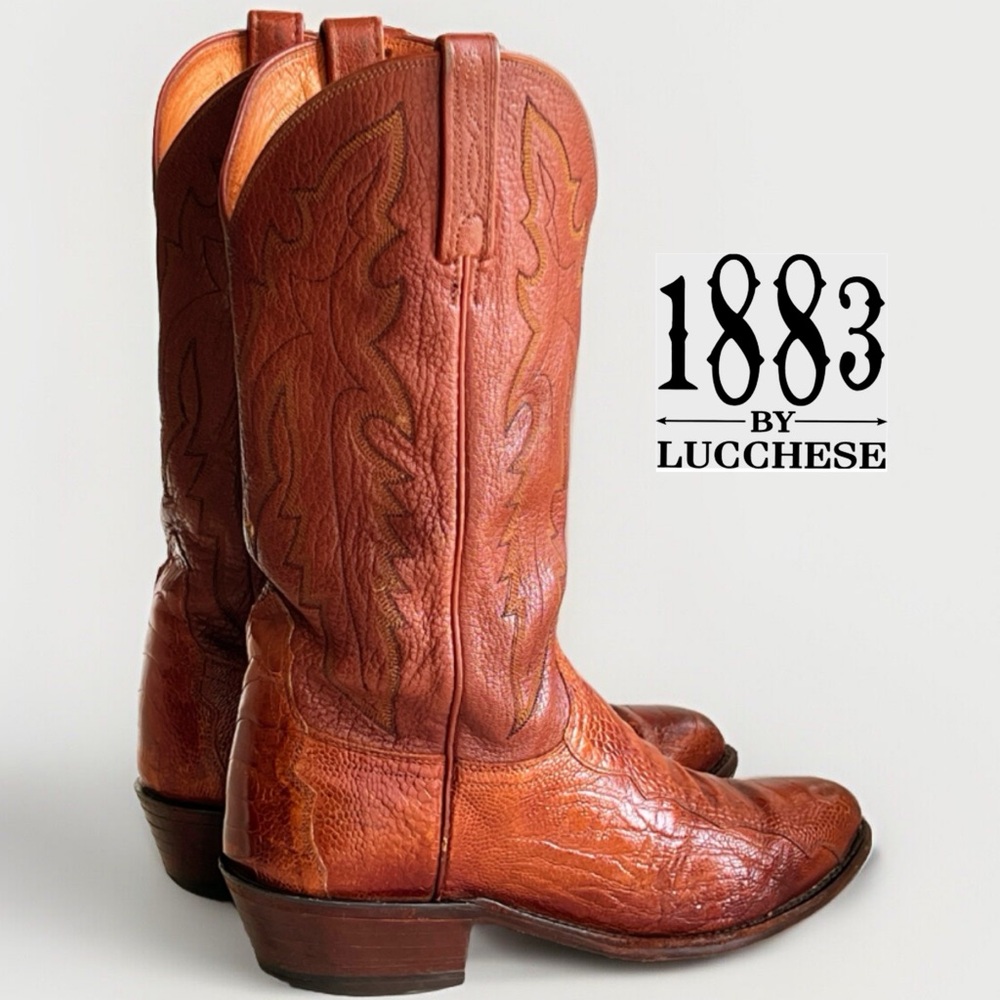 Lucchese 1883 Western Cowboy Boots Mens Brown Ostrich Leg Leather Size 9 Wide